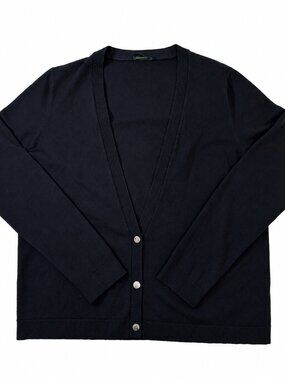 Longchamp Black Merino Wool Blend Cardigan EU 44 Quiet Luxury French